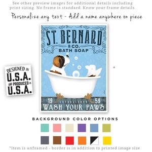 St Bernard Bath Soap Print: Dog in Clawfoot Tub (Unframed)