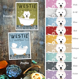 westie, west highland terrier, dog, clawfoot, tub, bubble bath, soap, UNFRAMED, print