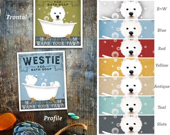 westie, west highland terrier, dog, clawfoot, tub, bubble bath, soap, UNFRAMED, print