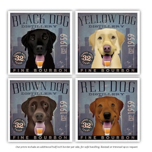 labrador, lab, black dog, red dog, dog, dog lover, bourbon, whiskey, whisky, bar art, UNFRAMED, dog lover, print, fowler