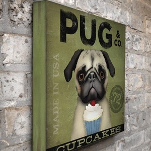 PUG Cupcake Company dog illustration graphic artwork on gallery wrapped canvas by stephen fowler image 3