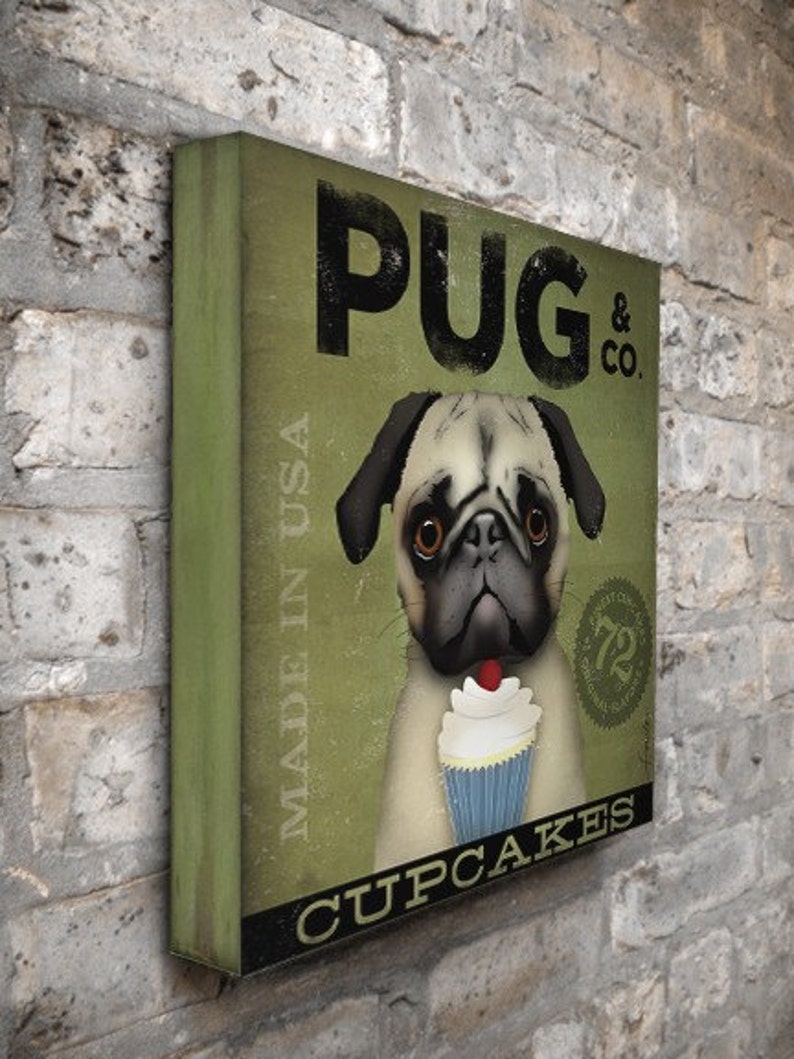 PUG Cupcake Company dog illustration graphic artwork on gallery wrapped canvas by stephen fowler image 3