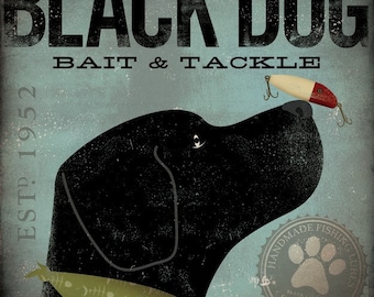 Black Dog Bait and Tackle company original illustration graphic art giclee archival signed artists print by Stephen Fowler PIck A Size