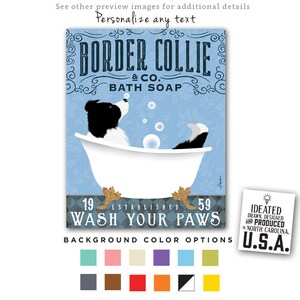 border collie, dog, dog art, bath, bath art, bathroom decor, dog lover CANVAS fowler