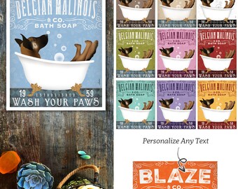Belgian Malinois dog bath soap company bathroom washroom giclee UNFRAMED artwork bath tub