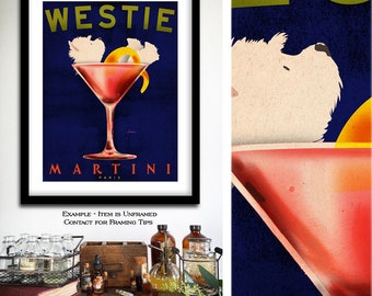 westie, dog, west highland terrier, martini, bar art, vodka, gin, paris, poster, adveristing, illustration UNFRAMED