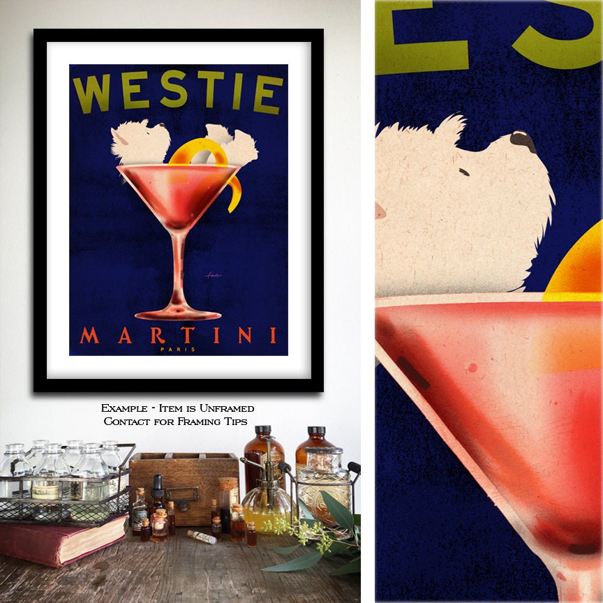 Westie, Dog, West Highland Terrier, Martini, Bar Art, Vodka, Gin