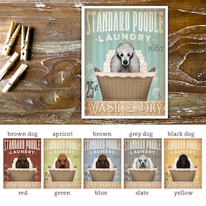 poodle, dog, standard poodle, laundry, laundry basket, soap, wall art, UNFRAMED, print