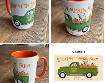 wheaten terrier, dog, wheatie, pumpkin farm vintage truck, fall, autumn, october, autumnal MUG
