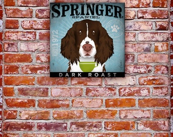 Springer Spaniel dog Coffee Company illustration graphic art on canvas by stephen fowler