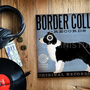 Border Collie Records dog graphic art on gallery wrapped canvas by by stephen fowler