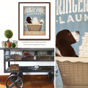 Springer Spaniel dog laundry basket company laundry room artwork UNFRAMED signed artists print by stephen fowler geministudio