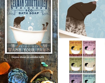 gsp, gsp art, german shorthaired pointer, bath, bath decor, bathtub art, poster, unframed print, dog lover, clawfoot tub, pointer