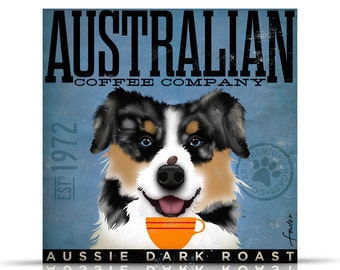 Australian Shepherd  Coffee Company graphic illustration on gallery wrapped canvas by stephen fowler