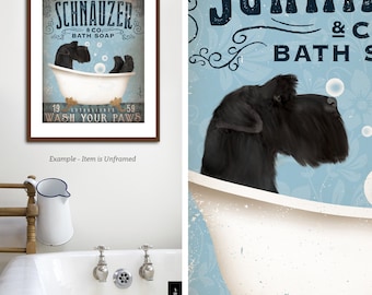 Ilustración de estilo vintage de la empresa de jabón de baño para perros Schnauzer de Stephen Fowler Impresión firmada SIN MARCO