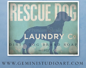 Rescue Dog laundry company laundry room artwork artists print by stephen fowler geministudio Pick A Size