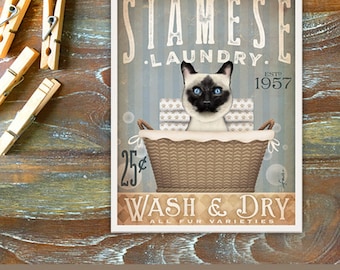 Siamese Cat Laundry Room Art Print: Signed Giclee (UNFRAMED)