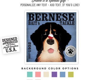 bernese mountain dog, berner, fishing, lure, bait, tackle, art, artwork, decor, illustration, geministudio, UNFRAMED
