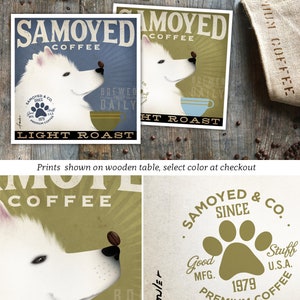 samoyed, dog, coffee, dog lover, coffee lover, coffee bar, art, illustration, UNFRAMED print