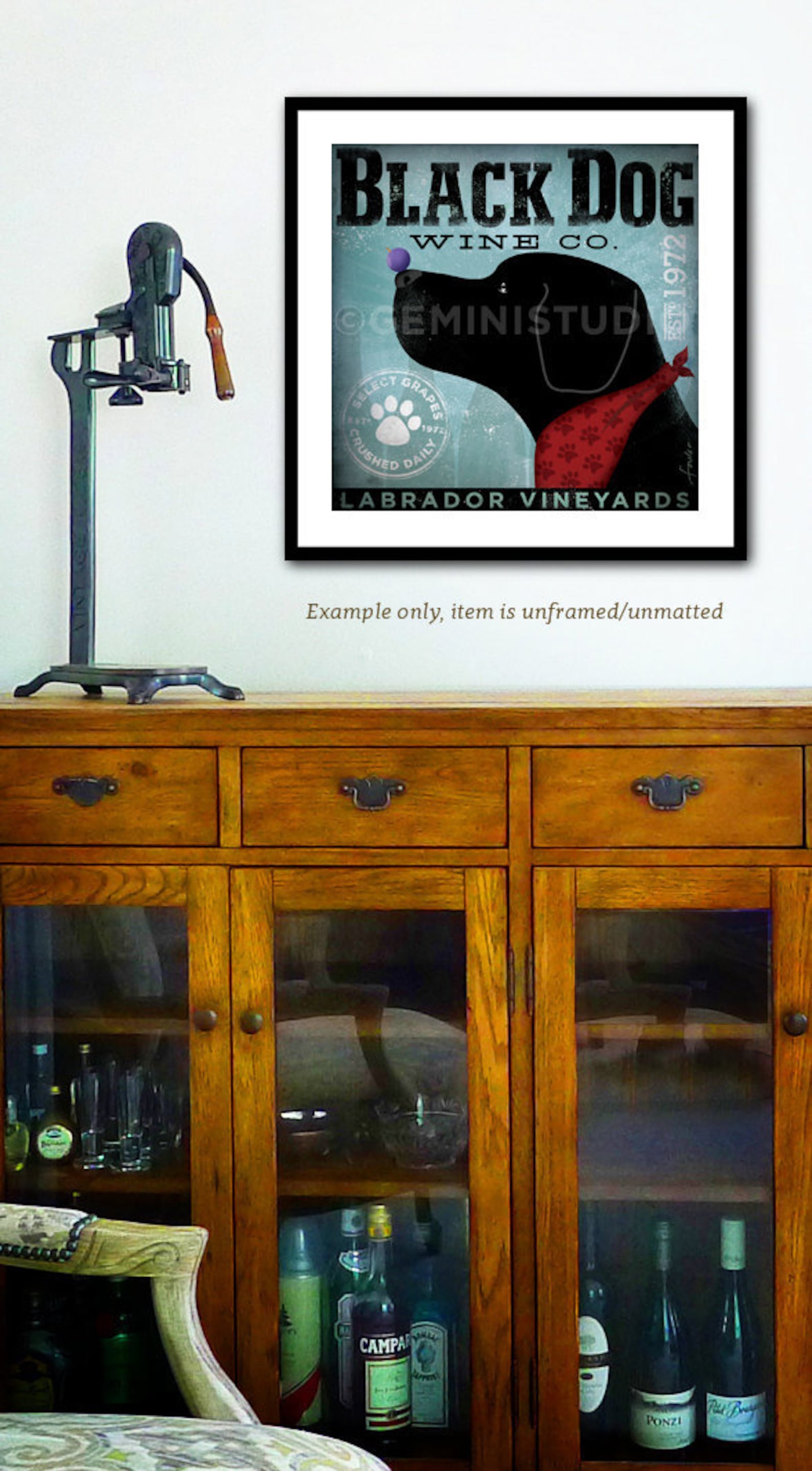Black Dog Wine Company Vintage Style Dog Artwork Giclee Etsy