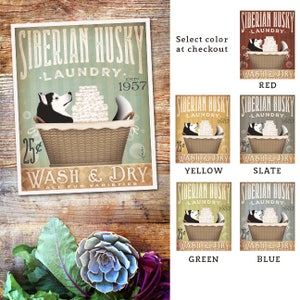 Siberische Husky hond wasmand wasruimte kunst vintage stijl kunstwerk van Stephen Fowler UNFRAMED Print