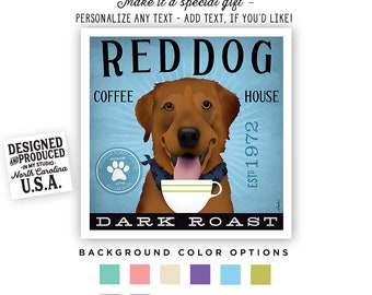 red dog, lab, labrador, coffee, barista, kona, brew, arabica, art, dog art, artwork, UNFRAMED, print