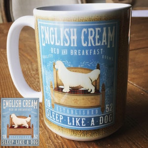English Cream Golden Retriever dog Coffee bed and breakfast company graphic art MUG 15 oz ceramic coffee mug