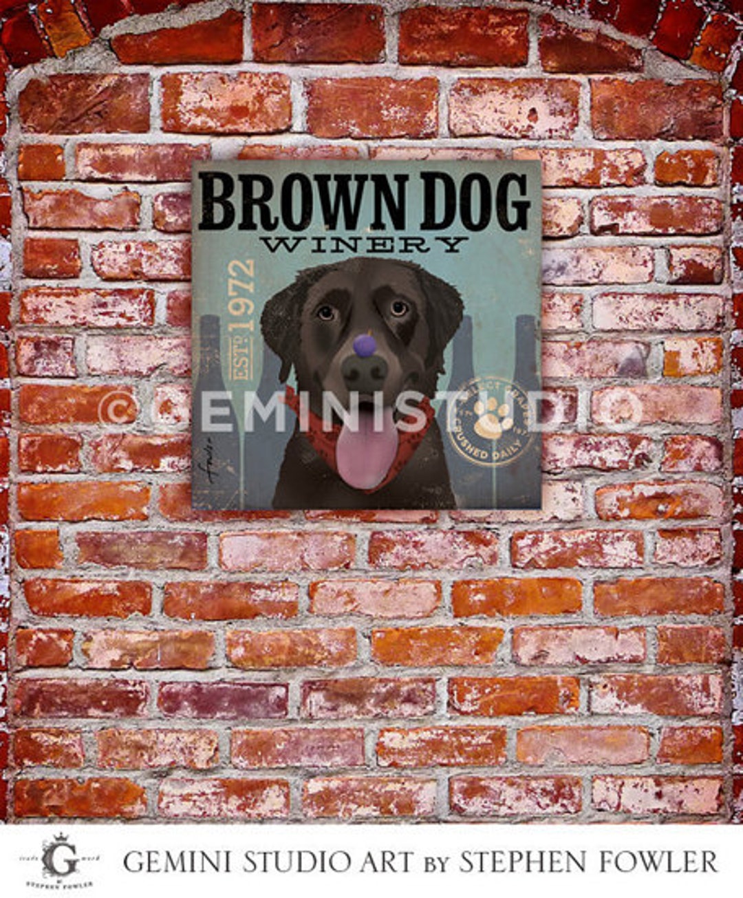 Brown Dog Chocolate Lab Wine Company Graphic Art on Gallery Etsy