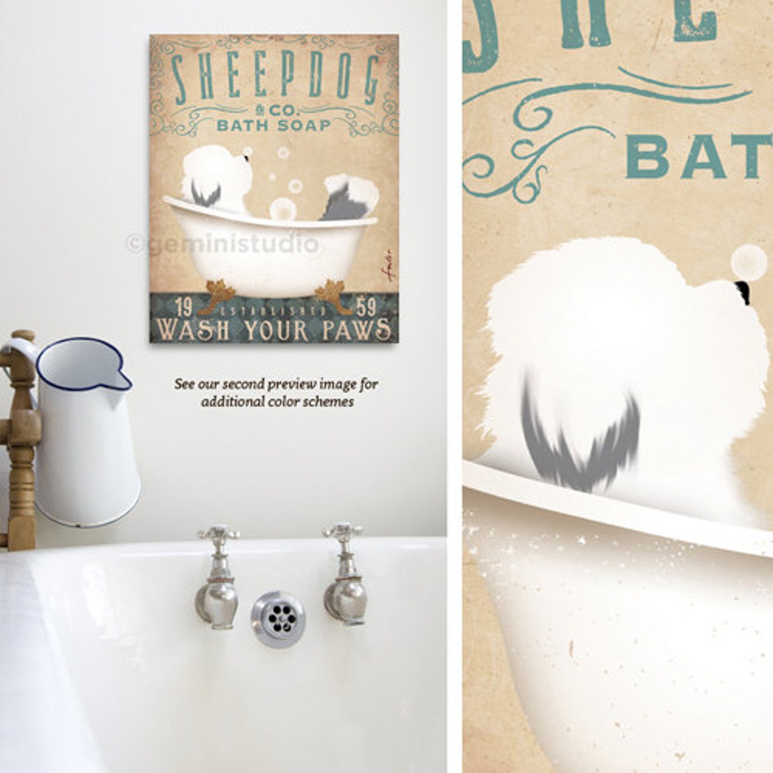 Old English Sheepdog dog clawfoot tub bubble bath soap Etsy