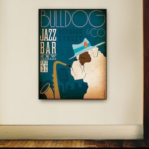 Bulldog Jazz Bar original graphic illustration on gallery wrapped canvas by Stephen Fowler