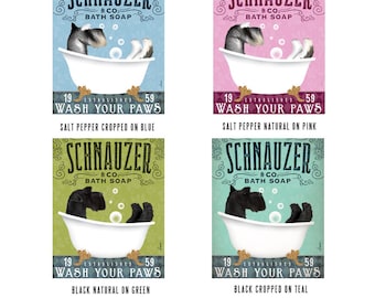 Schnauzer dog bath soap Company vintage style artwork by Stephen Fowler Giclee Signed Print