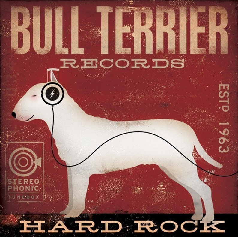 BULL TERRIER records original graphic art illustration giclee archival print by stephen fowler PIck A Size image 4