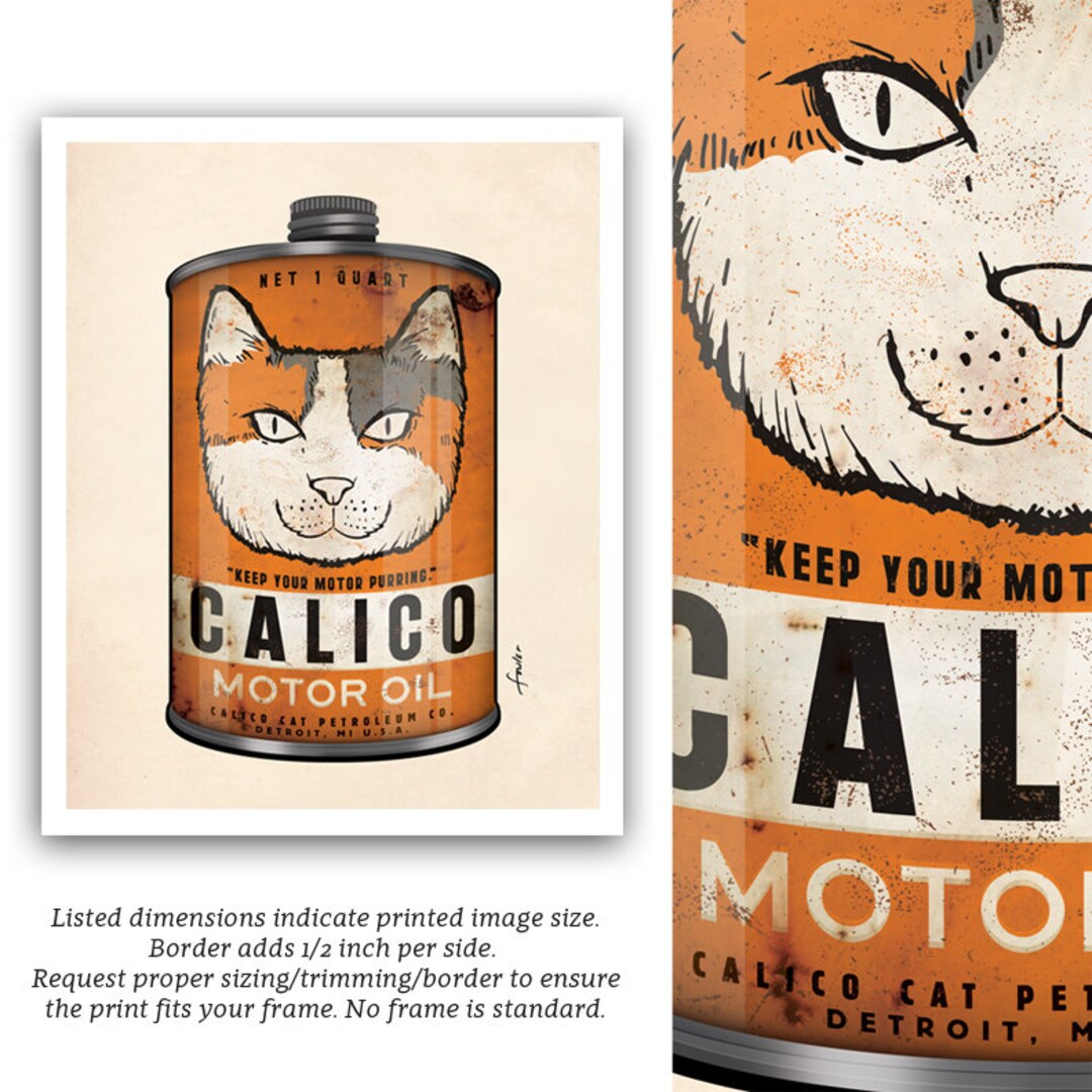 Calico Cat Motor Oil Can Art Print (UNFRAMED) - Etsy