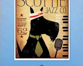 Scottie scottish terrier chien Jazz Bar illustration graphique originale giclée archives signée impression par Stephen Fowler Pick A Size