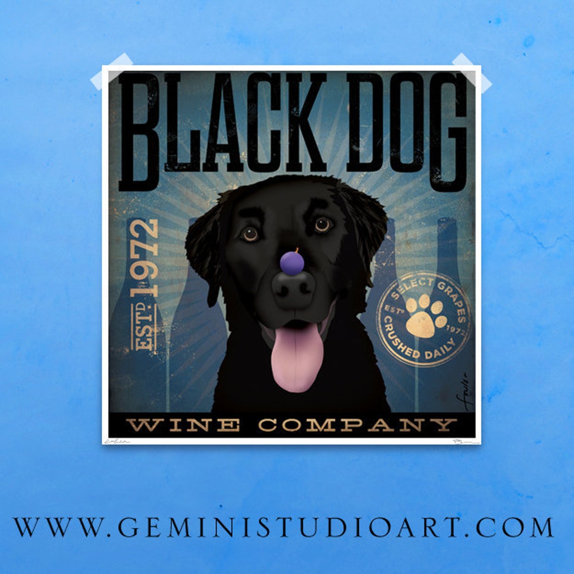Black Dog Labrador Winery Artwork Original Graphic Etsy