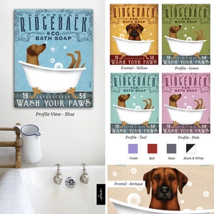 ridgeback, rhodesian ridgeback, dog, bath, bubbles, clawfoot tub, powder room, bubble bath, soap, canvas