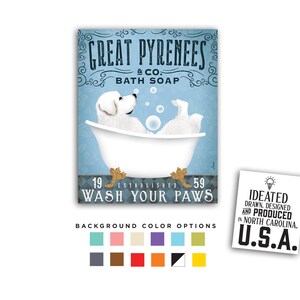 Great Pyrenees dog bath soap Company artwork on gallery wrapped canvas by Stephen Fowler