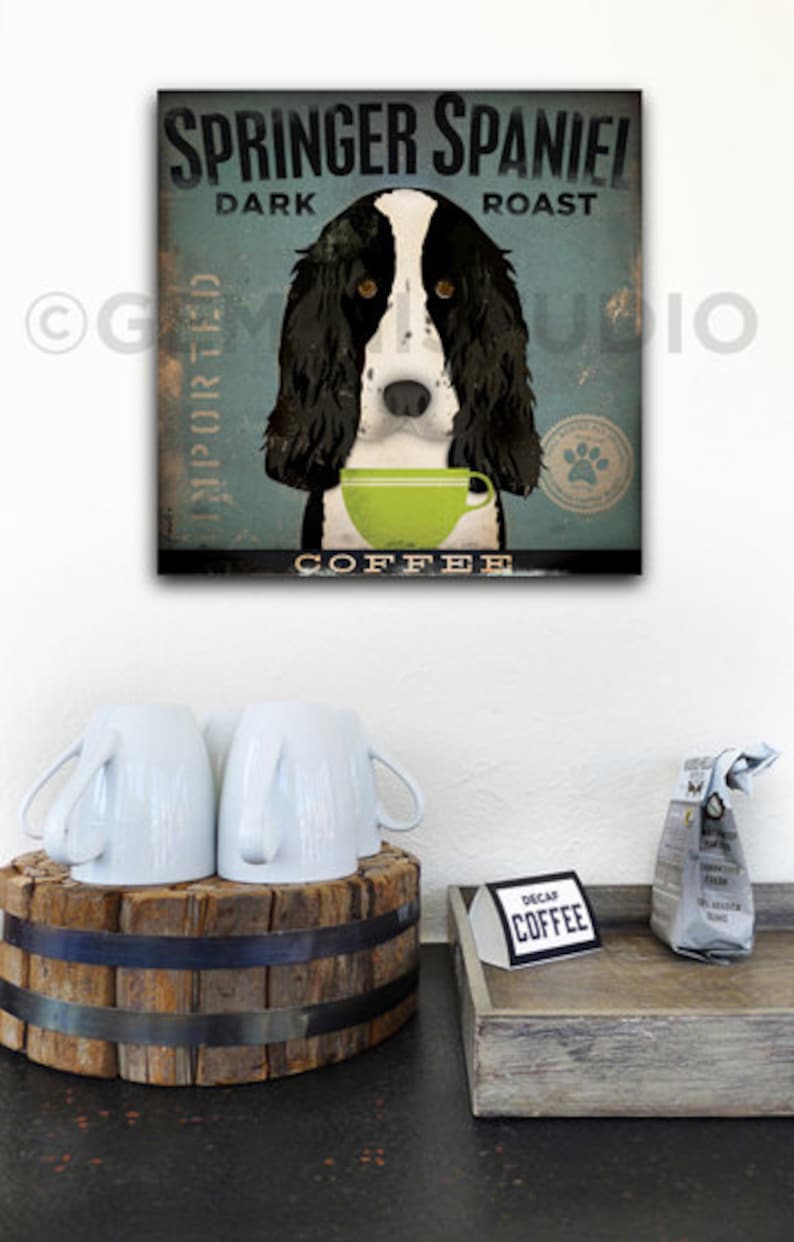 springer spaniel, dog, coffee, latte, CANVAS, personalized gift, art image 1