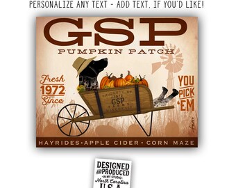 gsp, german, shorthaired, art, artwork, decor, dog, pumpkin patch farm cart, halloween, october, pumpkin, dog art CANVAS