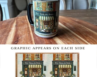 westie, west highland terrier, dog, book store, bibliophile, floral, shop, storefront, coffee MUG