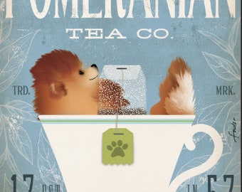 pomeranian, canvas, dog, tea, cup CANVAS, art, illustration, fowler, geministudio