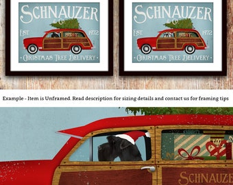 Schnauzer Hund Baum Lieferung Woodie Woody Wagen Weihnachten Urlaub Giclee UNGERAHMT Druck von stephen fowler