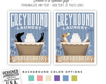 Greyhound, dog, art, artwok, laundry, basket, wash, dry, fold, room, UNFRAMED, print, personalized gift, border adds inch