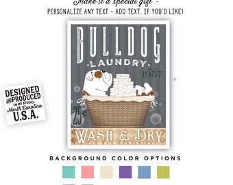 bulldog, art, english, dog, laundry, wash, dry, fold, basket, soap, bubbles, laundry room, decor UNFRAMED, print, personalized gift