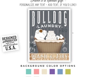 bulldog, art, english, dog, laundry, wash, dry, fold, basket, soap, bubbles, laundry room, decor UNFRAMED, print, personalized gift