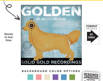 golden retriever, dog, records, music, album art, audiophile, musician, record studio, CANVAS, unframed poster, or mug