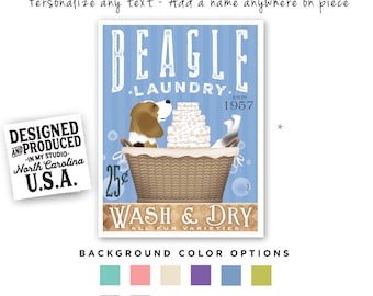 beagle, dog, laundry, basket, wash, dry, fold, decor, laundry room, launder, UNFRAMED, print, personalized gift