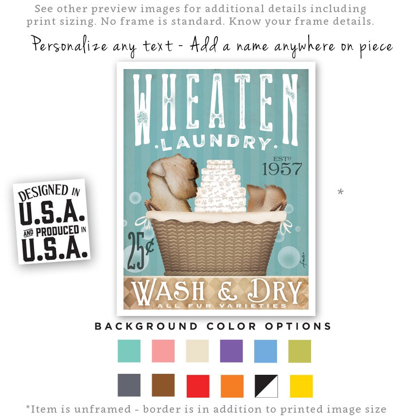 Wheaten Terrier Laundry Art Print: Personalized Dog Gift (UNFRAMED)