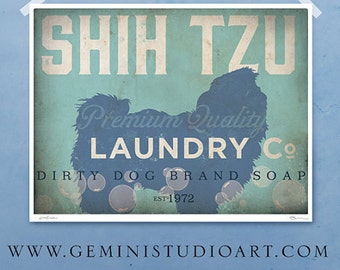Shih Tzu laundry company laundry room artwork giclee archival signed artists print Pick A Size