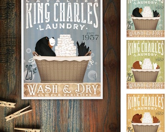 Cavalier King Charles dog laundry basket company laundry room artwork UNFRAMED signed artists print by stephen fowler geministudio